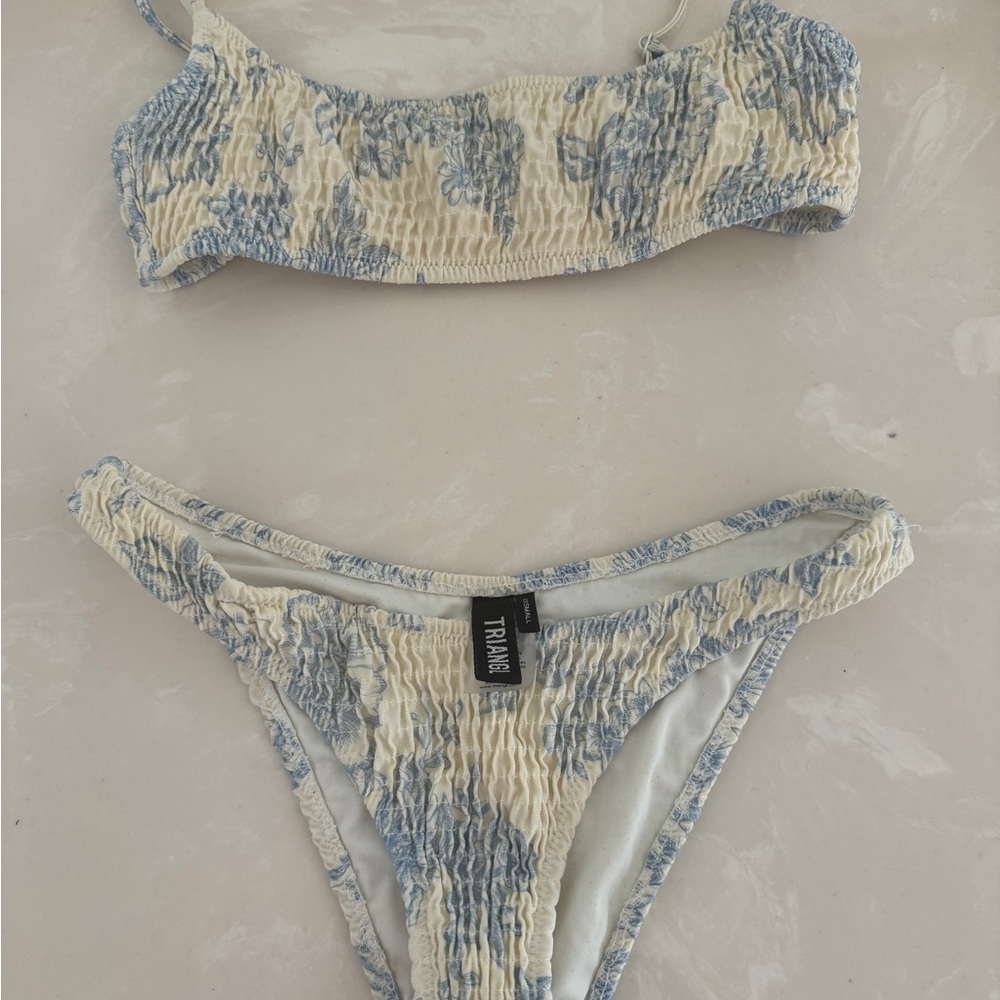 TRIANGL Textured Blue and Cream Bikini